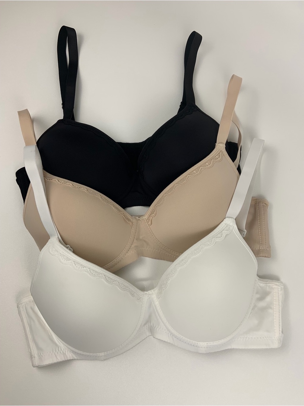 Women Full Cup Lace Thin Pad Bra White Beige Black set of 3 size 75C / US 34 B